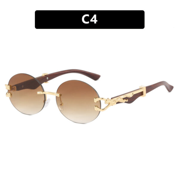Leopard round frameless cut edge wooden leg sunglasses new sunglasses ins sunglasses for women - Image 9