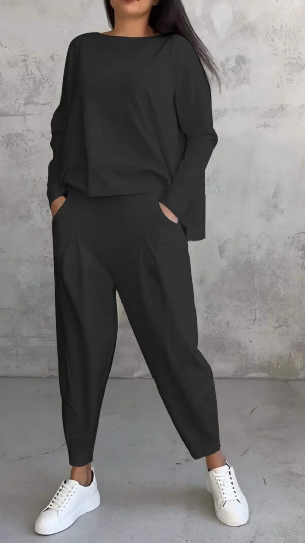 European and American solid color casual small footed round neck long sleeved set - Image 6