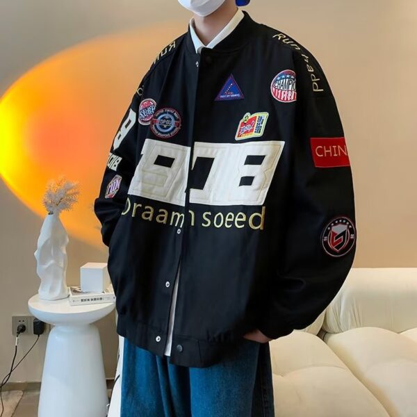 American style detachable motorcycle jacket couple retro hip-hop loose versatile couple baseball jacket new style jacket - Image 13