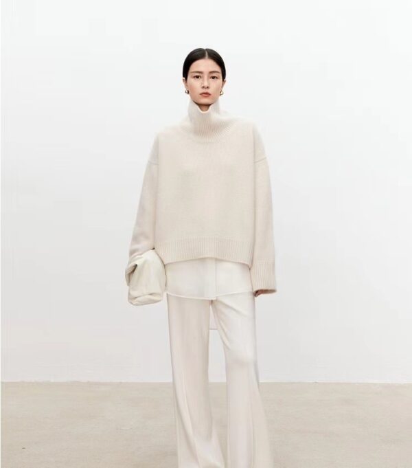 High neck cashmere sweater for women loose and thick with Woolen sweater with a knitted base - Image 7