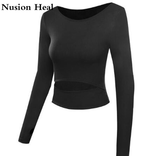 Women Gym White Yoga Crop Tops Yoga Shirts Long Sleeve Workout Tops Fitness Running Sport T-Shirts Training Yoga Sportswear Sexy - Image 3