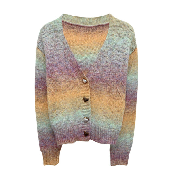 Tie dye gradient sweater jacket for women V-neck mohair knit cardigan for women