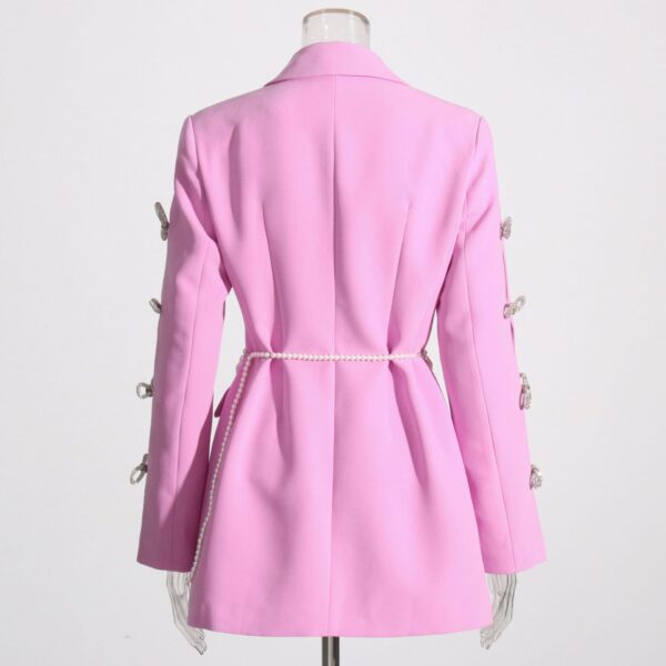 Spring New Design Feeling Temperament  Hollow Bow Knot Rhinestone Sleeve  Pearl Belt  Suit Dress Female - Image 2