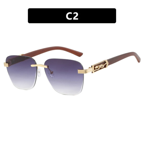 Wooden Leg Leopard Decorative Sunglasses New Retro Sunglasses Frameless Polygonal Leopard Head Sunglasses - Image 7