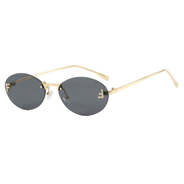 Letter F frameless cut edge sunglasses oval retro small frame women's fashionable metal sunglasses - Image 5