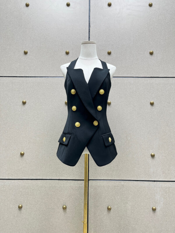 Autumn niche design hanging neck sexy backless little woman double breasted temperament small tank top vest vest vest - Image 6