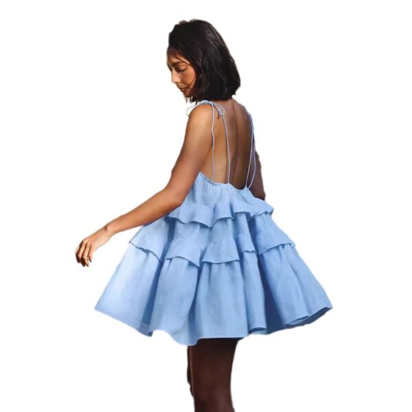 Summer multi-layer ruffled cake skirt short backless camisole dress - Image 5