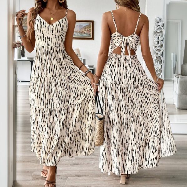 European and American vacation style camisole dress with irregular stripe design long skirt - Image 6