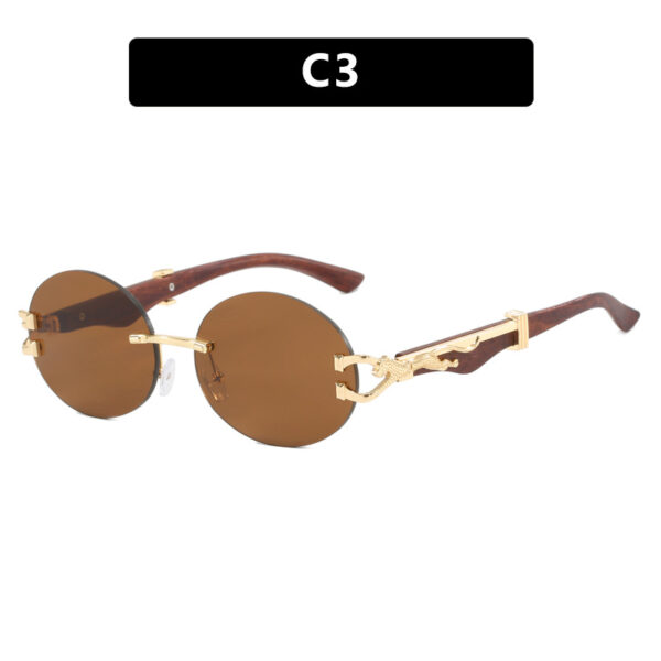 Leopard round frameless cut edge wooden leg sunglasses new sunglasses ins sunglasses for women - Image 8