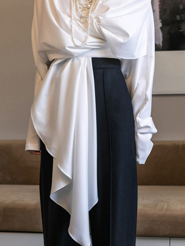 Fashion niche irregular splicing ribbon shirt for women - Image 4