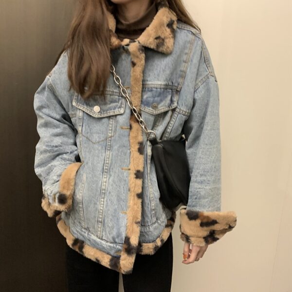 Loose slim cool and handsome leopard print imitation rabbit fur coat for winter - Image 4