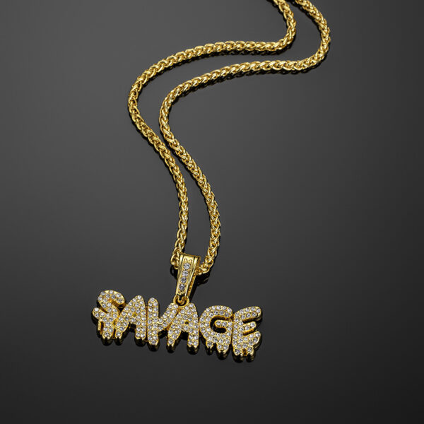 European and American hip-hop Long Necklace savage letter Pendant Fashion card accessories - Image 3