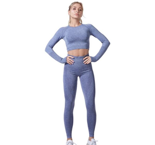 Women Vital Seamless Yoga Set Gym Clothing Fitness Leggings+Cropped Shirts Sport Suit - Image 4