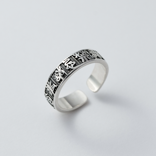 S925 Sterling Silver Thai Silver Vintage Text Ring Design Feeling Made of Old Style Handicrafts for Women - Image 4