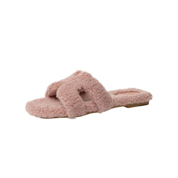 Wearing 7 colors lamb fur slippers for external wear women's H-shaped suede one line drag - Image 8