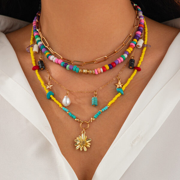 Personalized style mermaid tassel pendant necklace set, niche alloy multi-layer collarbone chain - Image 7