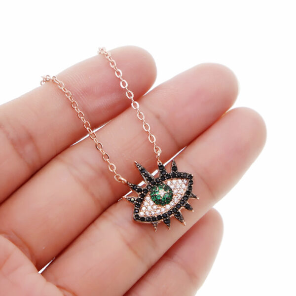 Green, black, white zircon inlaid eye pendant, rose gold chain, exquisite necklace accessory - Image 5
