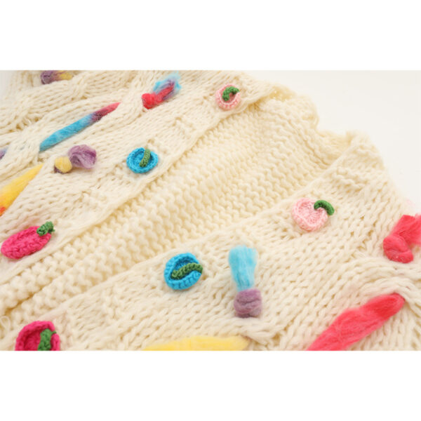 Heavy industry Fried Dough Twists twisted coarse needle hand knitting three-dimensional flower decoration medium length knitting cardigan coat for women - Image 2
