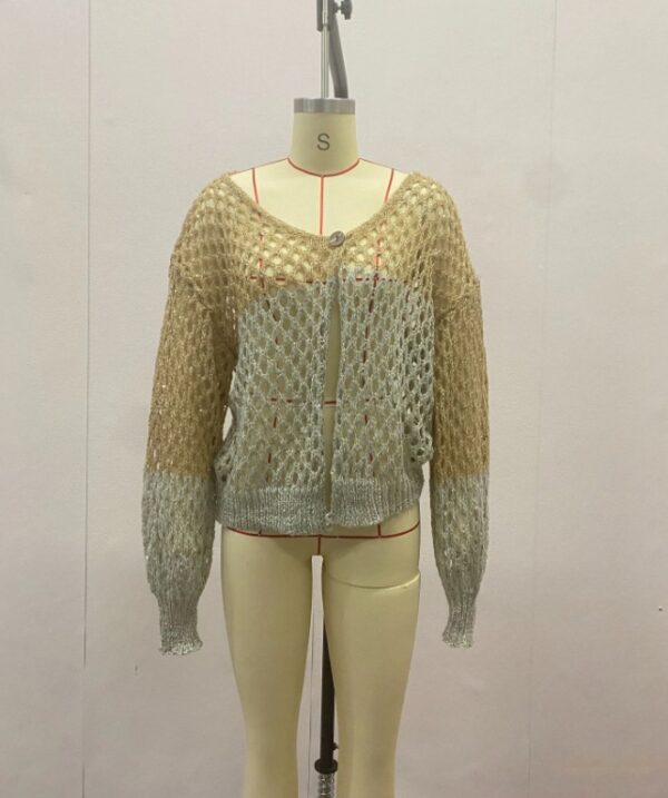 Women's V-neck Fashion Hollow Gradient Knitted Cardigan - Image 6
