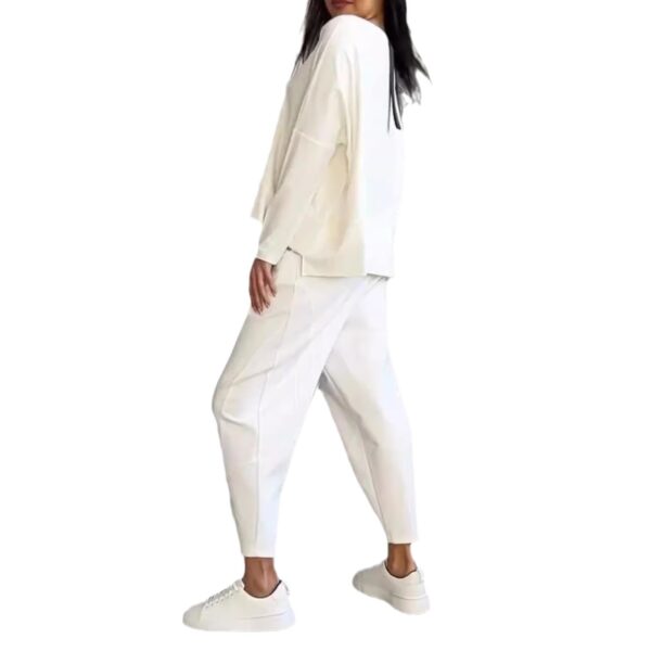 European and American solid color casual small footed round neck long sleeved set - Image 5