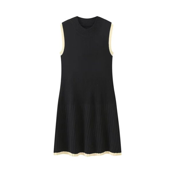Knitted mini dress fashionable round neck pleated A-line dress - Image 6