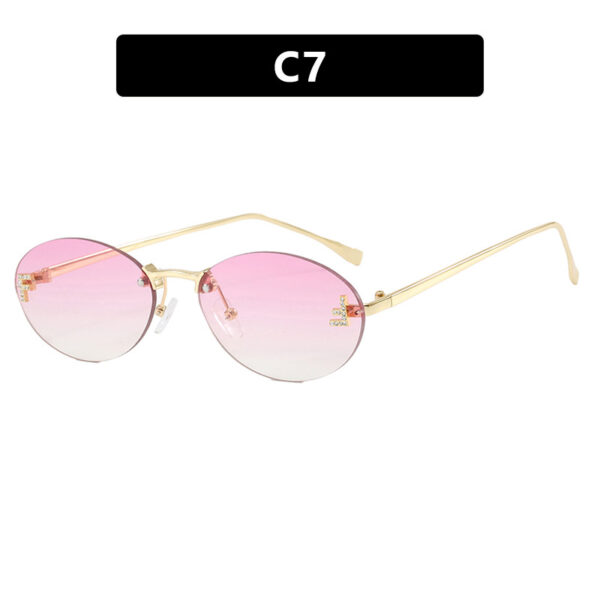 Letter F frameless cut edge sunglasses oval retro small frame women's fashionable metal sunglasses - Image 12