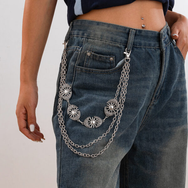 Punk style Moon Teeth Mushroom Cross Chain Pants Chain Street Fashion Multi layer Alloy Waist Chain