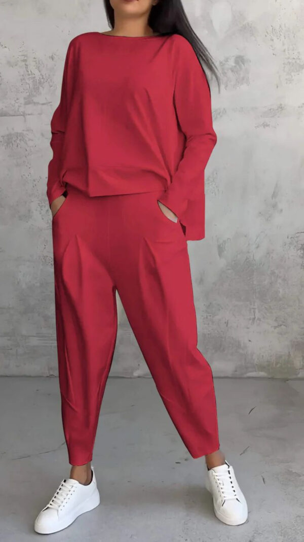 European and American solid color casual small footed round neck long sleeved set - Image 10