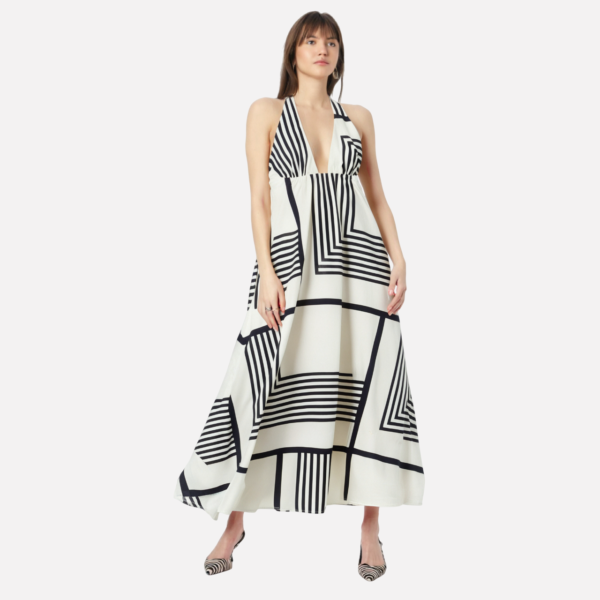 Fashionable and sexy neck hanging loose striped MIDI dress