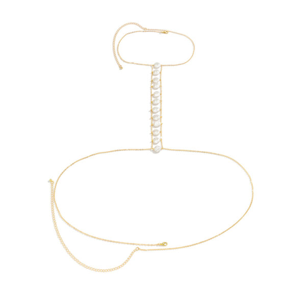 European and American sexy exaggerated beach casual body clothing chain accessories imitation pearl pendant tassel necklace chest chain for women - Image 2