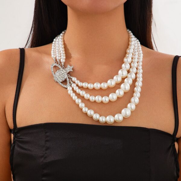 Fashionable imitation pearl multi-layer necklace, light luxury style alloy bead collarbone chain for women - Image 6