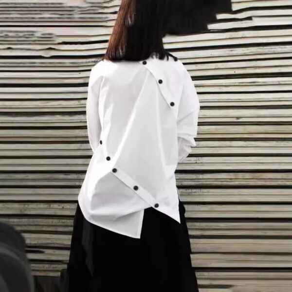 European and American women's fashion personalized button asymmetrical women's shirt long sleeved casual sloping collar top - Image 2