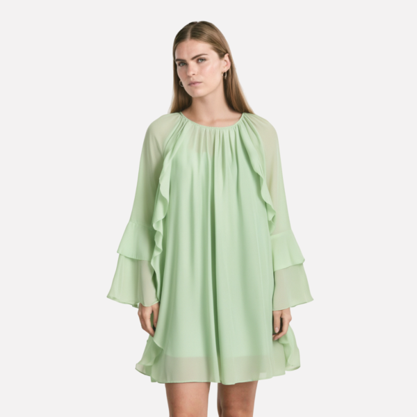 Fashionable and elegant layered round neck ruffle edge dress