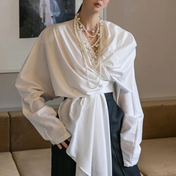 Fashion niche irregular splicing ribbon shirt for women - Image 2