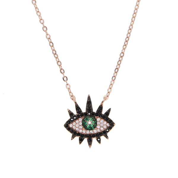 Green, black, white zircon inlaid eye pendant, rose gold chain, exquisite necklace accessory - Image 2