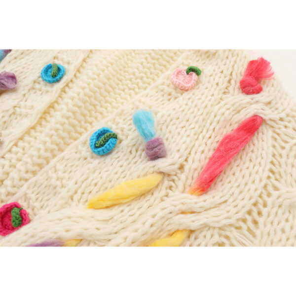 Heavy industry Fried Dough Twists twisted coarse needle hand knitting three-dimensional flower decoration medium length knitting cardigan coat for women - Image 3