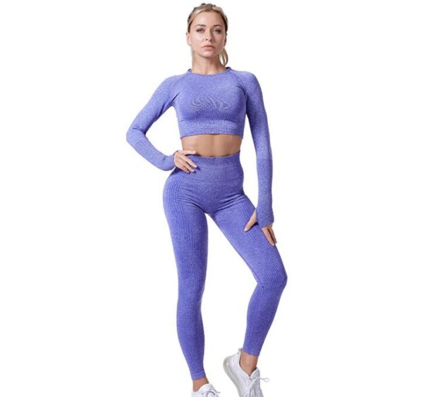Women Vital Seamless Yoga Set Gym Clothing Fitness Leggings+Cropped Shirts Sport Suit - Image 3