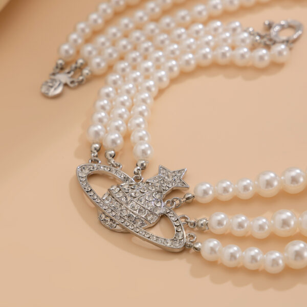 Fashionable imitation pearl multi-layer necklace, light luxury style alloy bead collarbone chain for women - Image 4