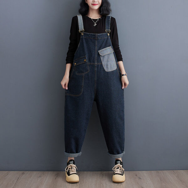 Cowboy overalls cropped pants women's age reducing loose wide leg jumpsuit - Image 3