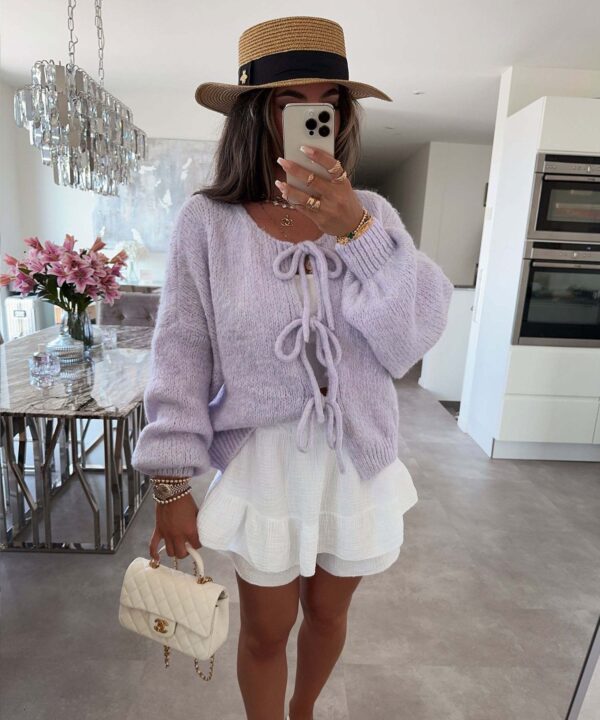 Round neck tie knitted cardigan jacket autumn and winter new style solid color commuting simple sweater for women - Image 12