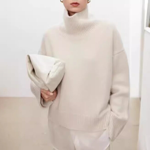 High neck cashmere sweater for women loose and thick with Woolen sweater with a knitted base - Image 2