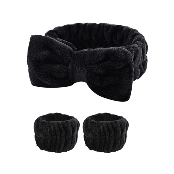 Wash face headband waterproof wrist strap set butterfly bow simple headband wrist 3-piece set - Image 3