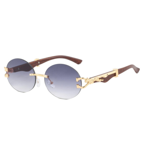 Leopard round frameless cut edge wooden leg sunglasses new sunglasses ins sunglasses for women - Image 2