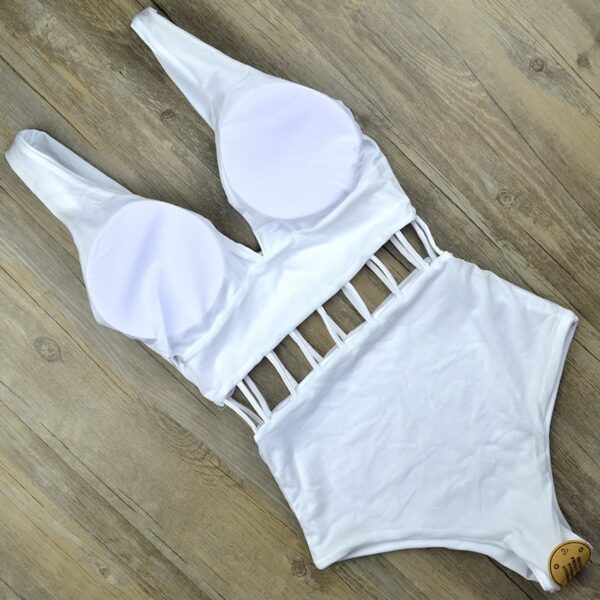 Sexy Deep V One Piece Swimsuit White Monokini Thong Swimwear Women Trikini Hollow Out Swim wear Bathing Suit Mujer Triquini - Image 4