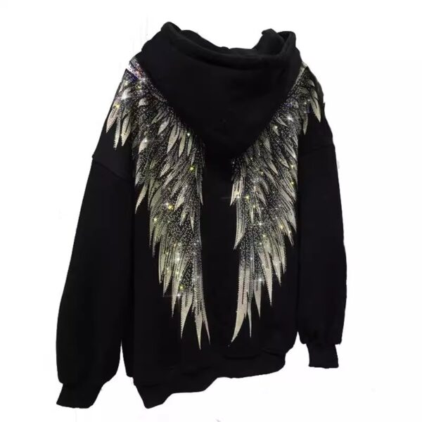 Heavy industry hot stamping light luxury front and rear wings hooded long sleeved and velvet jacket hoodie for women - Image 5