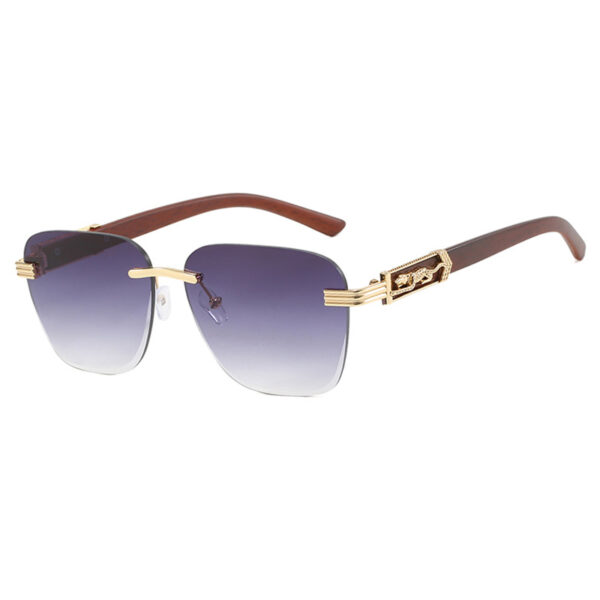 Wooden Leg Leopard Decorative Sunglasses New Retro Sunglasses Frameless Polygonal Leopard Head Sunglasses - Image 2