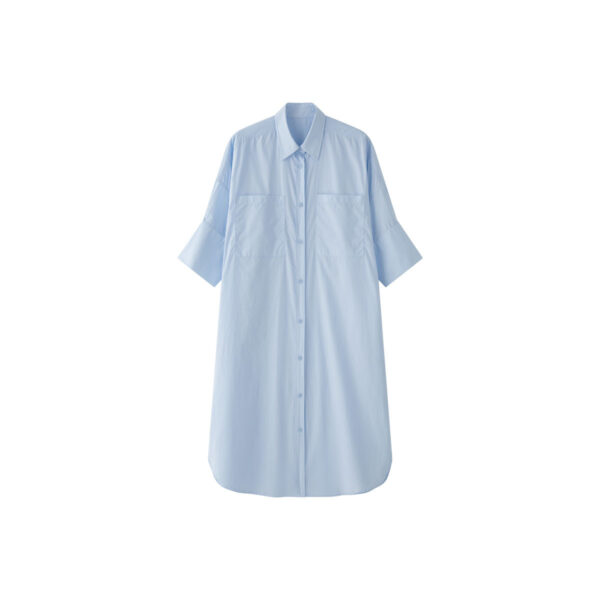 New Korean commuter oversized silhouette blue shirt casual slimming mid length top for women - Image 5