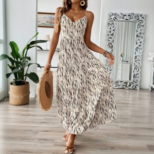 European and American vacation style camisole dress with irregular stripe design long skirt - Image 3