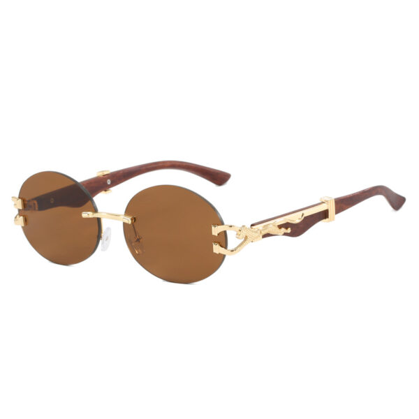 Leopard round frameless cut edge wooden leg sunglasses new sunglasses ins sunglasses for women - Image 3