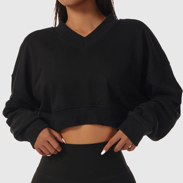 Loose Long Sleeve Sports Sweater For Women Outdoor Fitness Wear V-Neck Pullover Casual Top Fashionable Versatile Sweater - Image 4